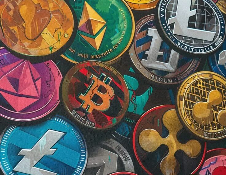 Crypto munten poster crypto poster litecoin poster bitcoin poster valuta kleurenposter abstracte poster 50x70cm wanddecoratie muu